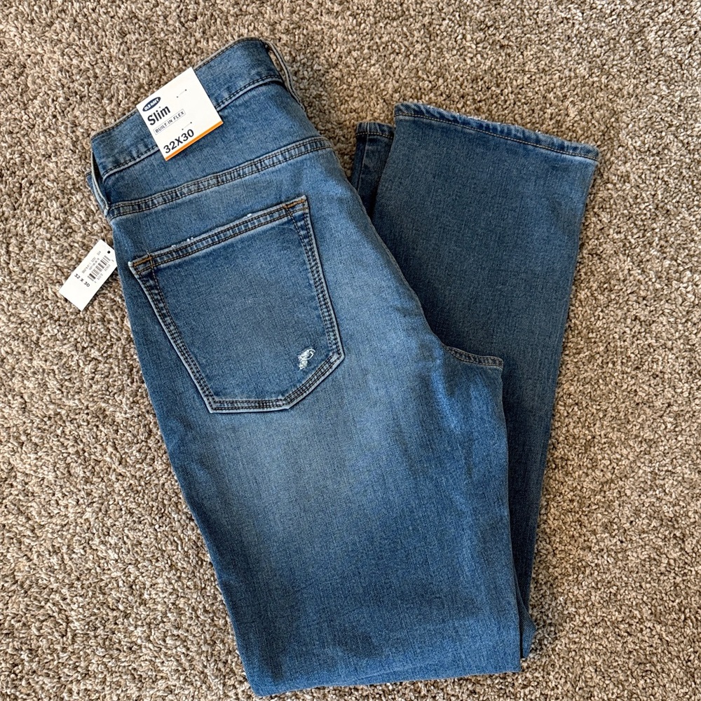 Old Navy Men's Distressed Blue Slim Jeans NWT
